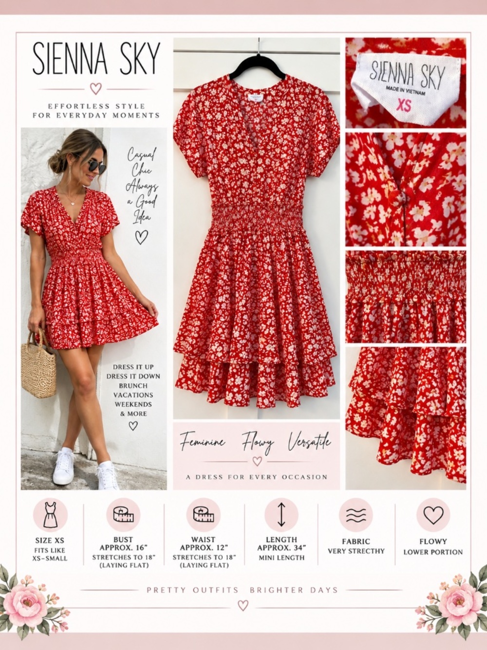 Sienna Sky Red Floral Mini Dress – Size XS